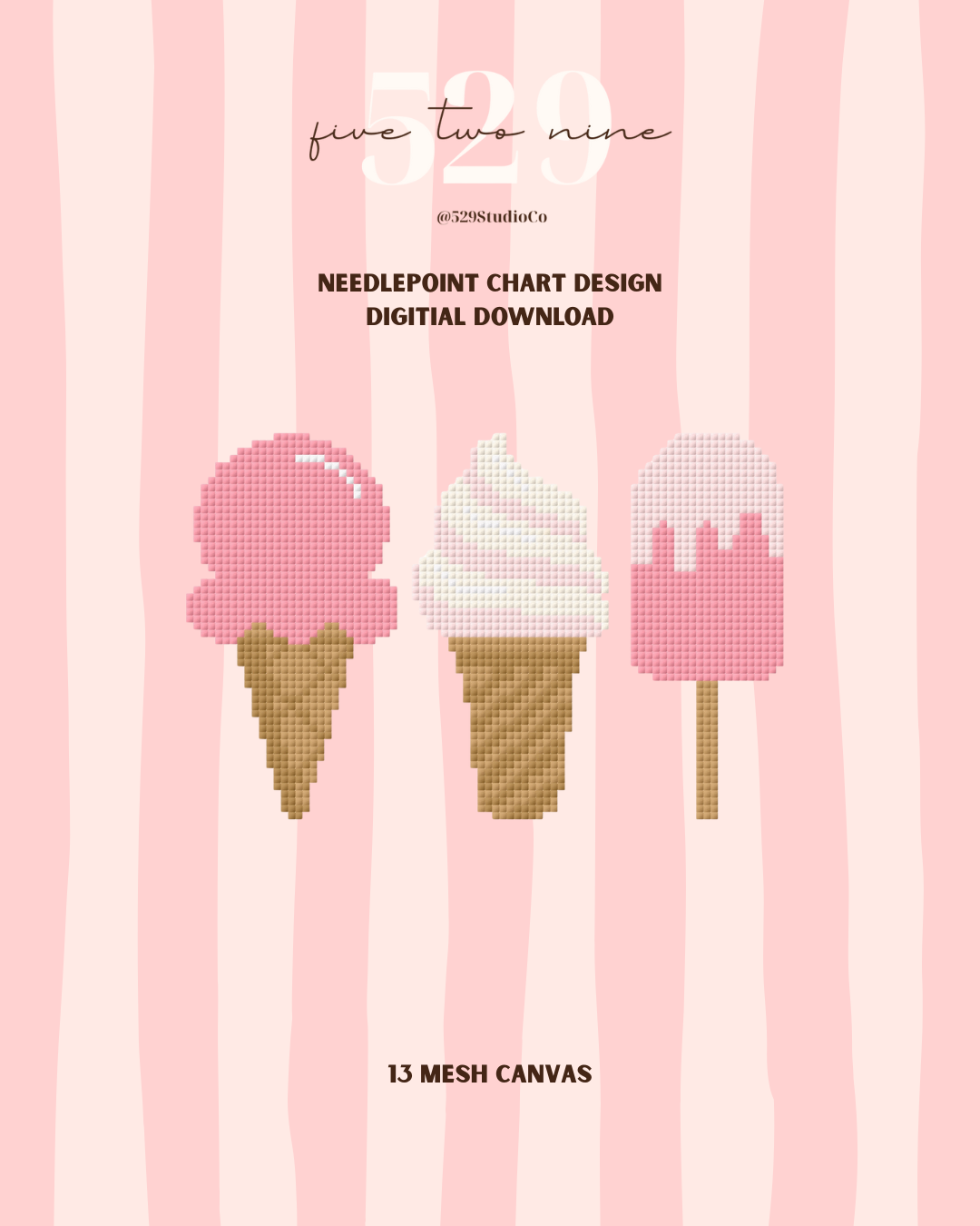 Ice Cream Cones - Needlepoint Digital Download