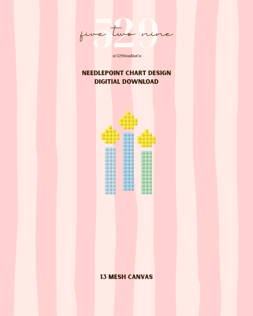 Blue Birthday Candles - Needlepoint Digital Download